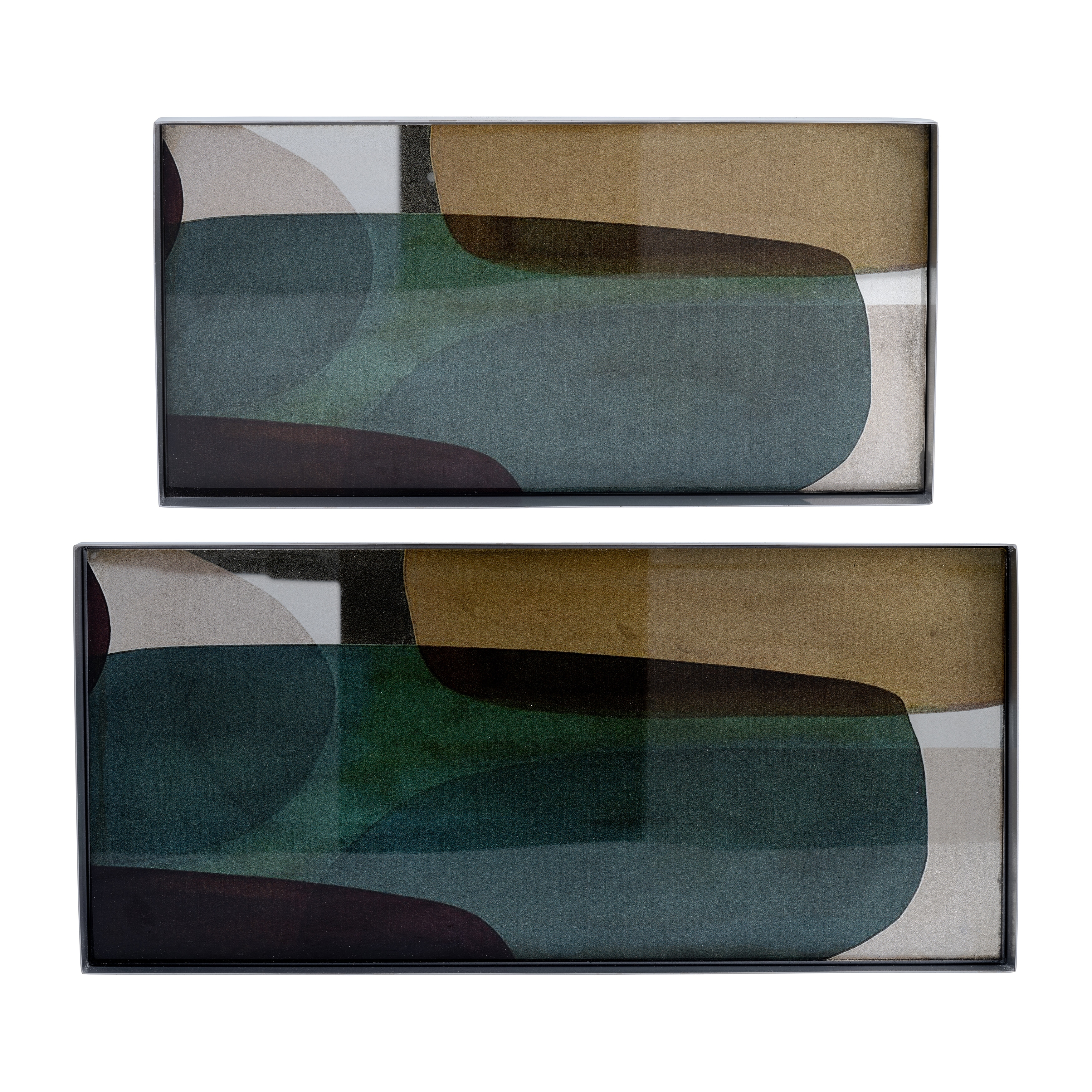 Sagebrook Home Set Of 2 16/20"L, Metal Glass Tray, Nickel Multi, Rectangle, 1"H, Abstract - 20" x 9" x 1"