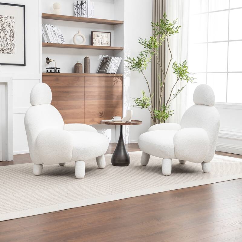 SEYNAR Modern Faux Sherpa Upolstered High Back Armless Accent Chair Set of 2