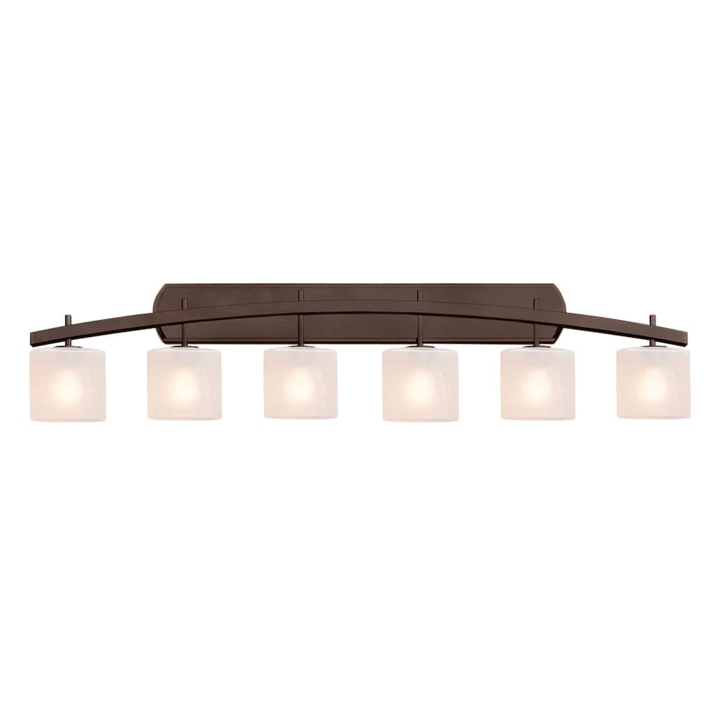 Justice Design Fusion Archway 6-light Dark Bronze Bath Bar, Frosted Crackle Oval Shade