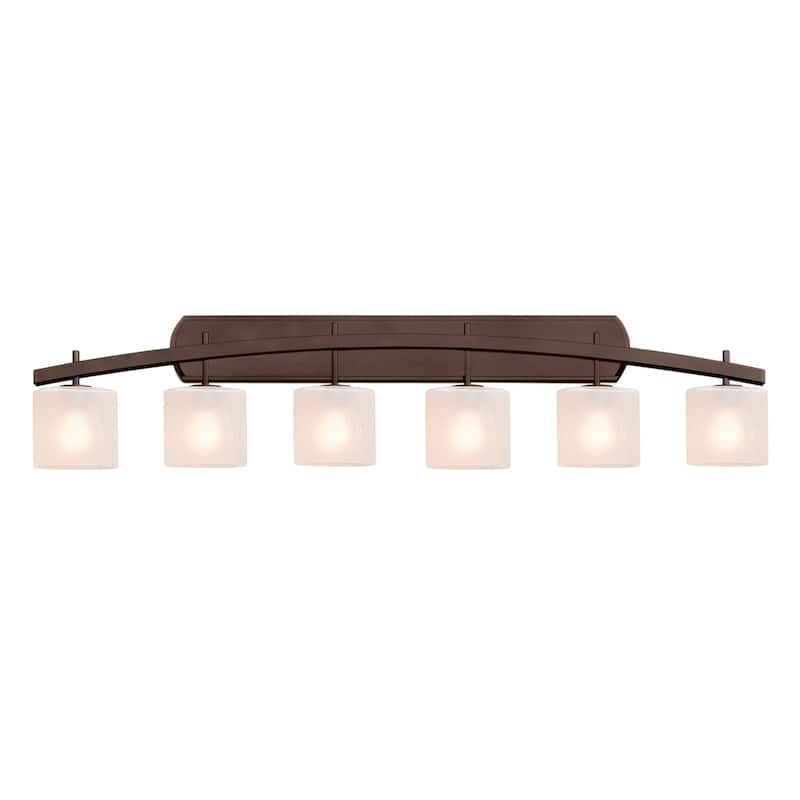 Justice Design Fusion Archway 6-light Dark Bronze Bath Bar, Frosted Crackle Oval Shade