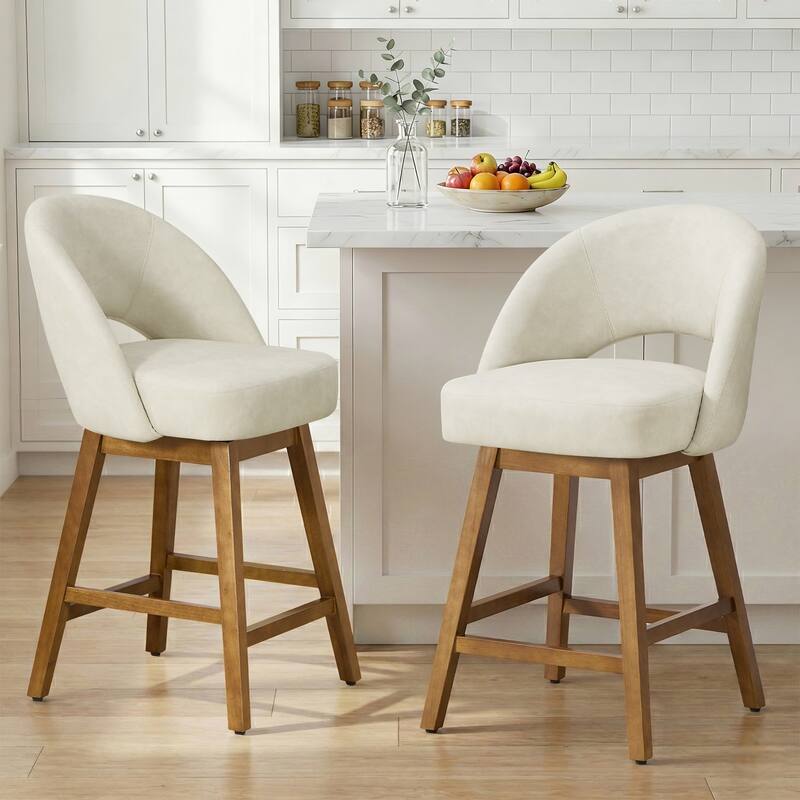 Upholstered Swivel Counter Height Bar Stools with Cutout Back and Solid Wood Frame - 38.2"H x 22.1"W x 23.6"D