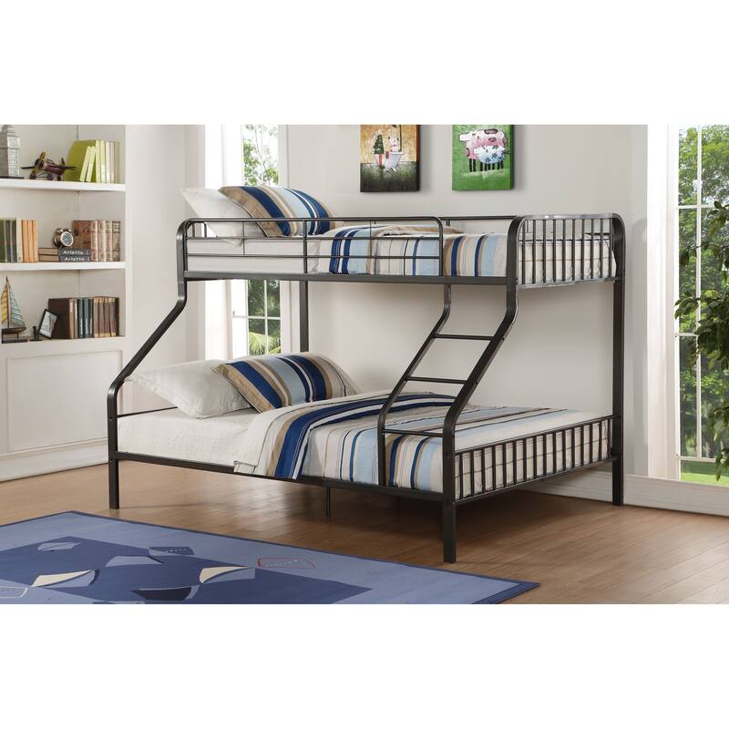 Gunmetal Finish Twin XL/Queen Metal Bunk Bed with Slat System and Built-In Ladder