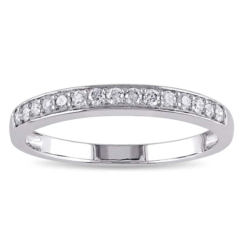 Miadora 10k White Gold 1/4ct TDW Diamond Anniversary Stackable Wedding Band Ring