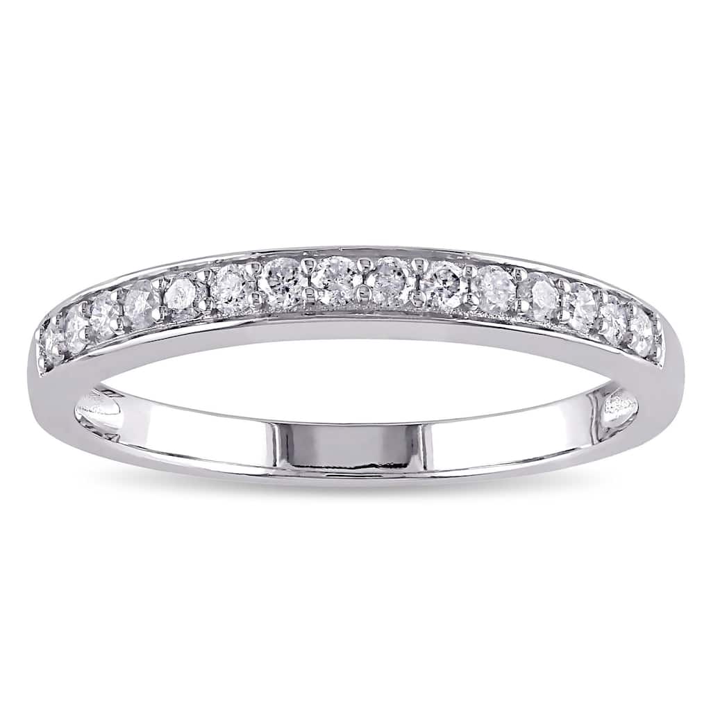 Miadora 10k White Gold 1/4ct TDW Diamond Anniversary Stackable Wedding Band Ring