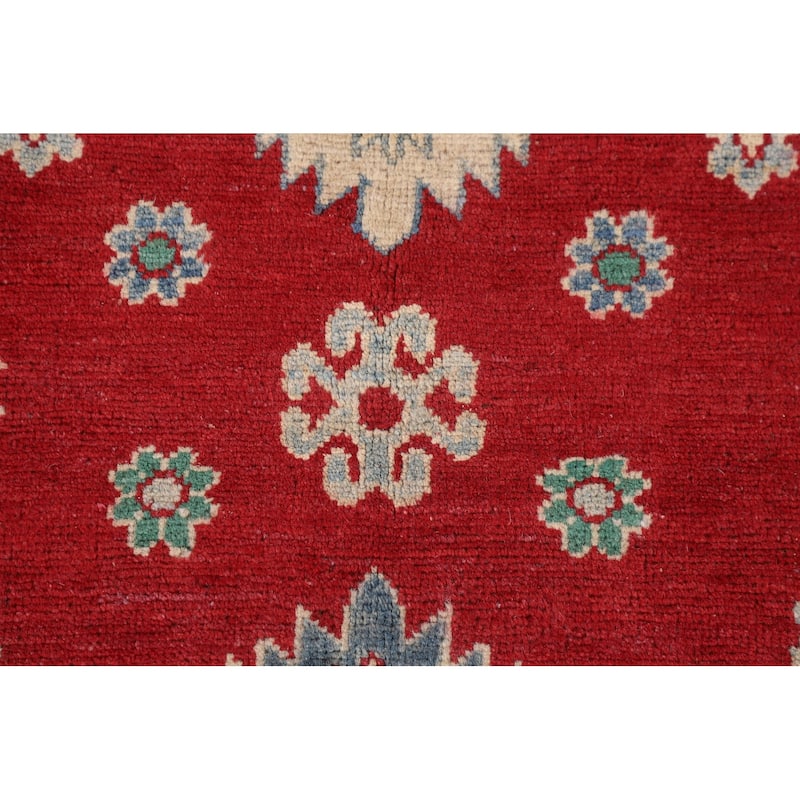 Geometric Red Kazak Oriental Area Rug Handmade Living Room Wool Carpet - 6'8" x 9'11"