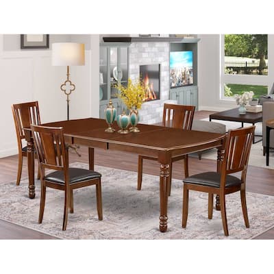 Rococo Romance Dining Set - 60x78 Inch Table with Butterfly Leaf & 4 Faux Leather Chairs