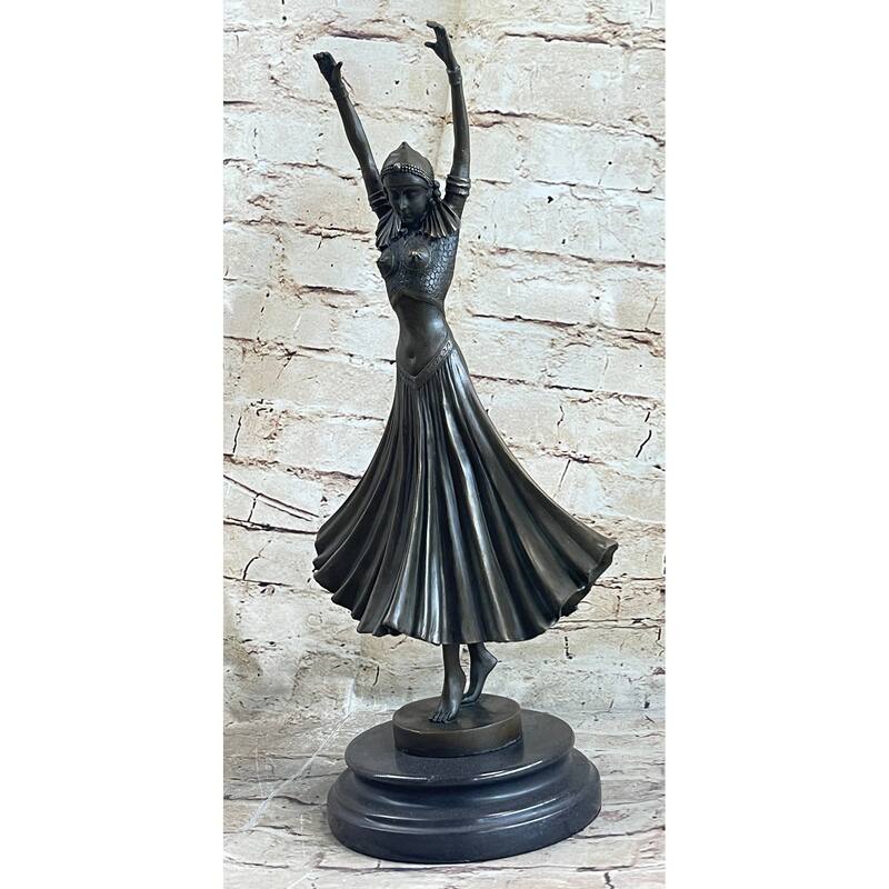 Art Deco Chiparus Russian Dancer Hands Raised Bronze Statue Sculpture Figure Marble Base