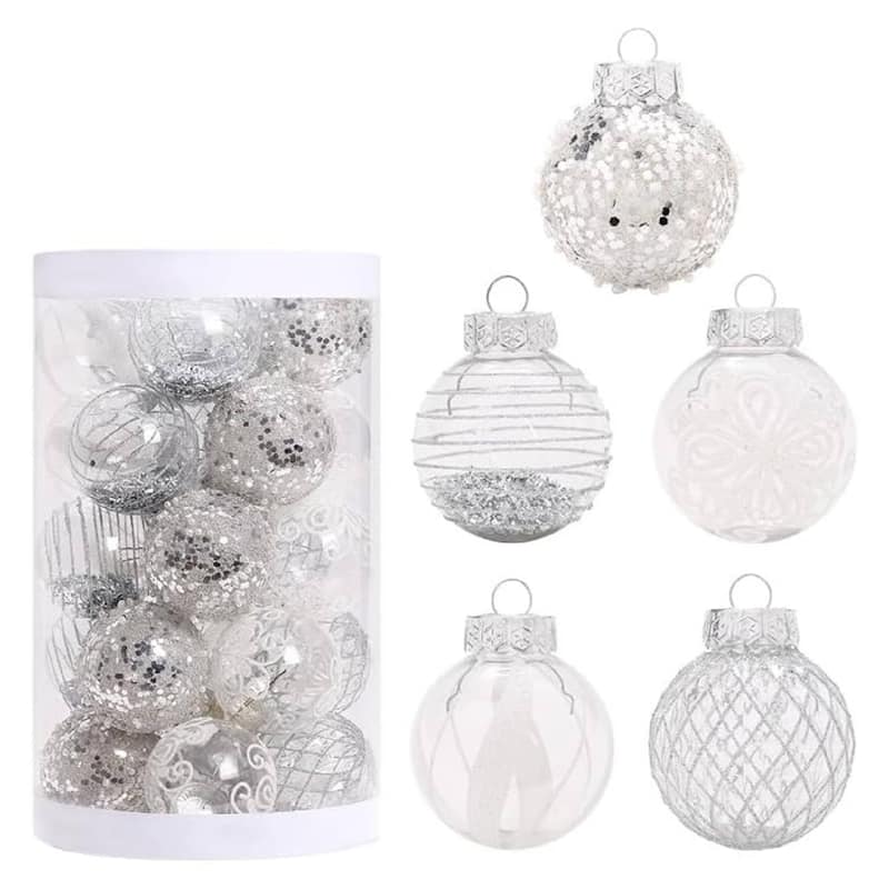 25 Pcs Christmas Decoration Ball Ornaments Set for Holiday Party Wedding - N/A - Silver
