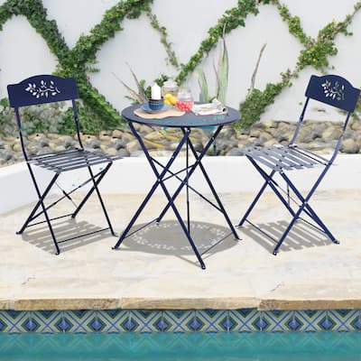 3-Piece Metal Bistro Set Folding Table and Chairs