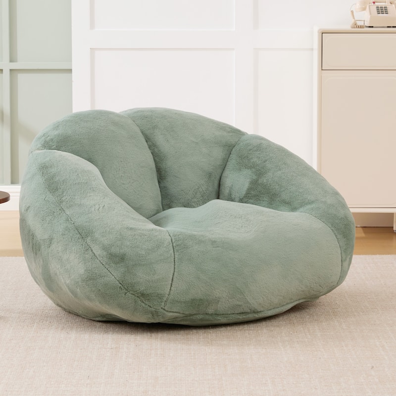 HOMEFUN Fabric Upholstered Oversized Round Comfy Bean Bag Lazy Sofa for Living Room - Green