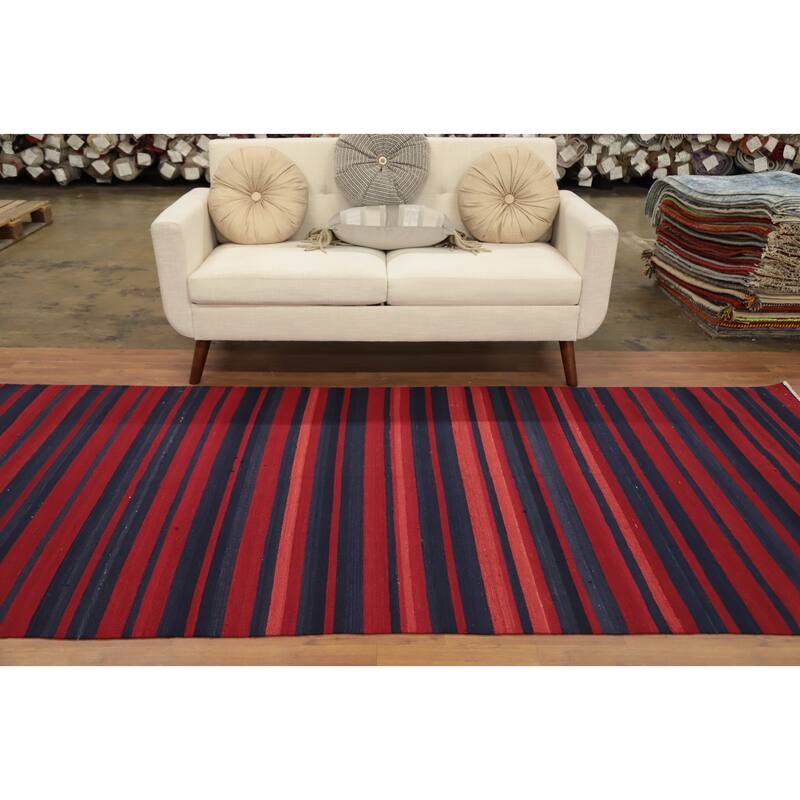 Hand Woven Oriental 100% Wool Carpet Southwestern Modern Red Kilim Area Rug - 9' 10'' X 4' 9''