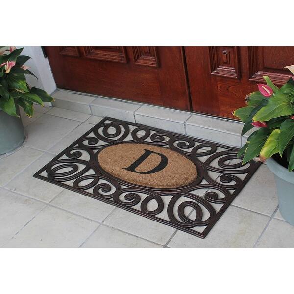 A1HC Rubber and Coir Elegant Circles, Monogrammed Double Door Doormat