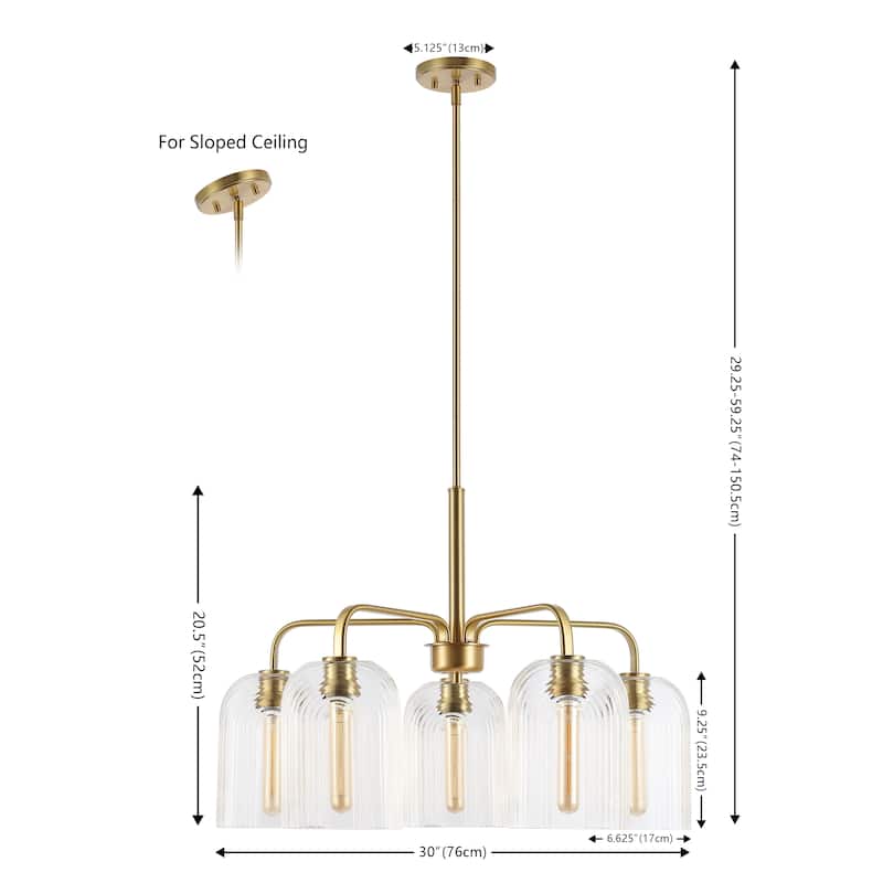 SAFAVIEH Lighting Ayelet 5-Light Adjustable Pendant Chandelier (LED Bulbs Included) - Gold/Clear - 30Wx30Dx59H