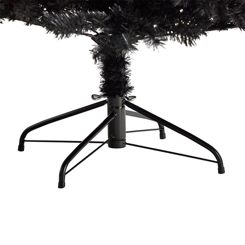 7ft Black Christmas Tree Pre-Lit - Artificial Holiday Tree with Clear Lights & Bendable Branches - 84