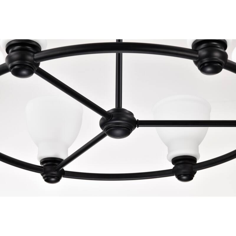 Russel 6 Light Chandelier Matte Black with Satin White Glass