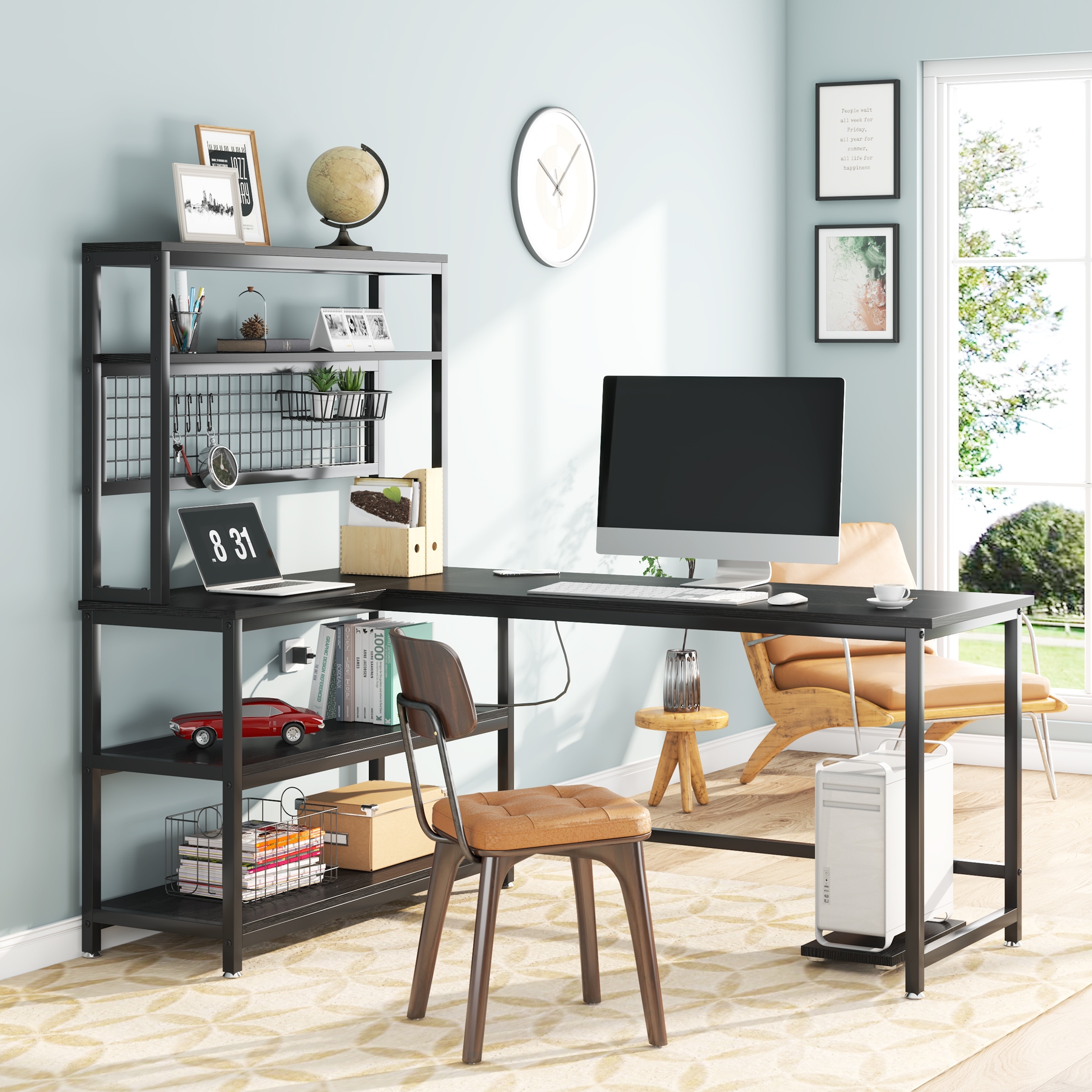 L shaped desk store with wireless charging
