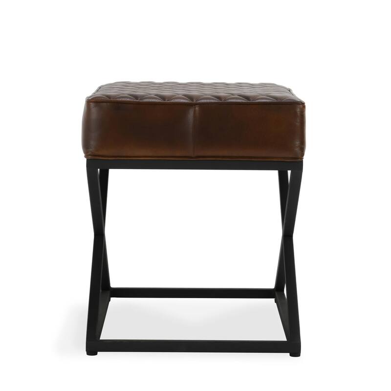 Classic Home Bruno Brown Leather Bench Stool