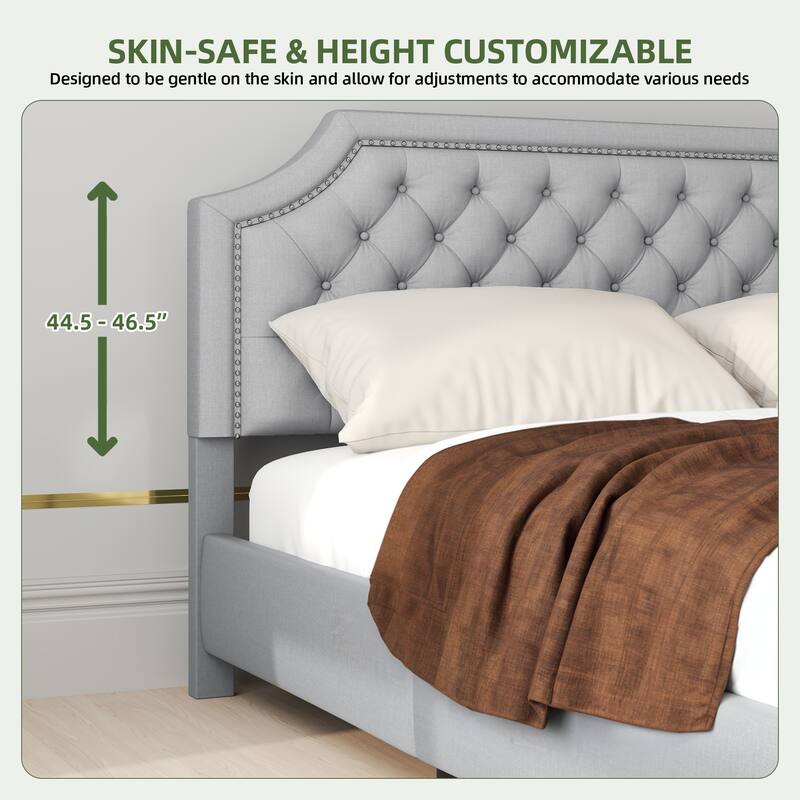 Moasis Upholstered Tufted Bed Frame with Adjustable Height Headboard