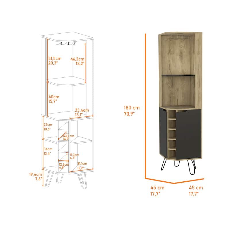 Branford 2-Shelf 6-Bottle Bar Cabinet Macadamia and Black Wengue