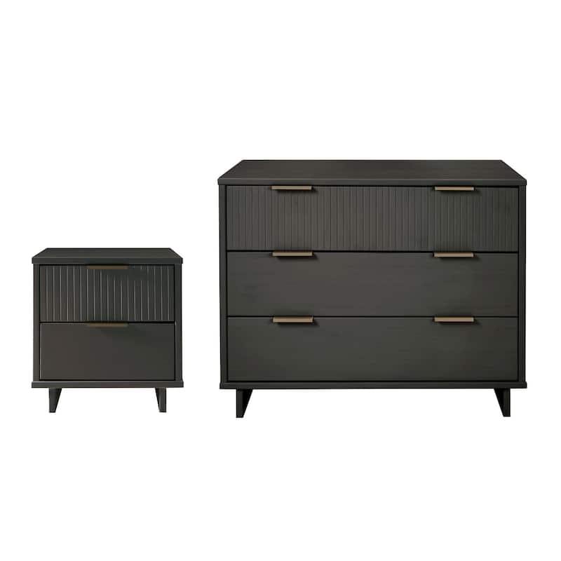 Manhattan Comfort 2-Piece Granville Modern Solid Wood Standard Dresser and Nightstand Set