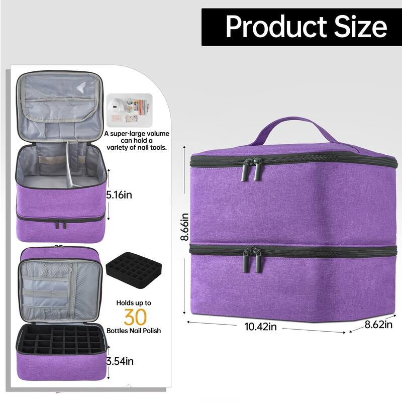 Double-Layer Nail Polish Organizer Bag, Holds 27 Bottles, Nail Tools & Dryer Storage Case with Adjustable Dividers
