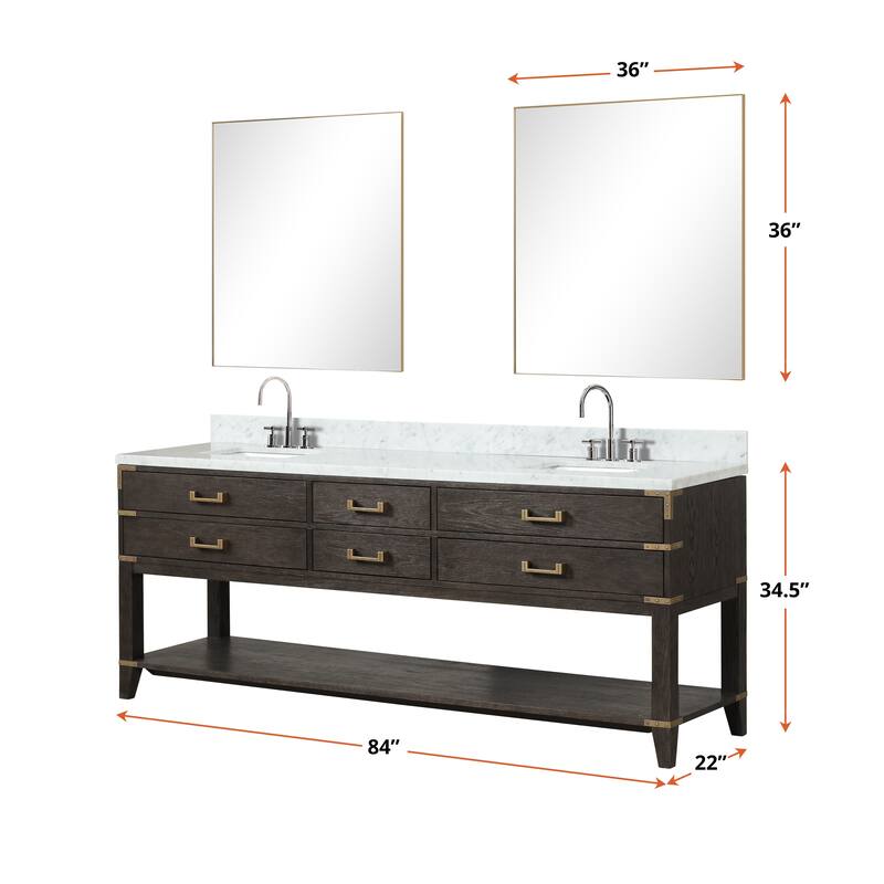 Lexora Norwalk Bath Vanity, Carrara Marble Top, Faucet Set, and Mirror