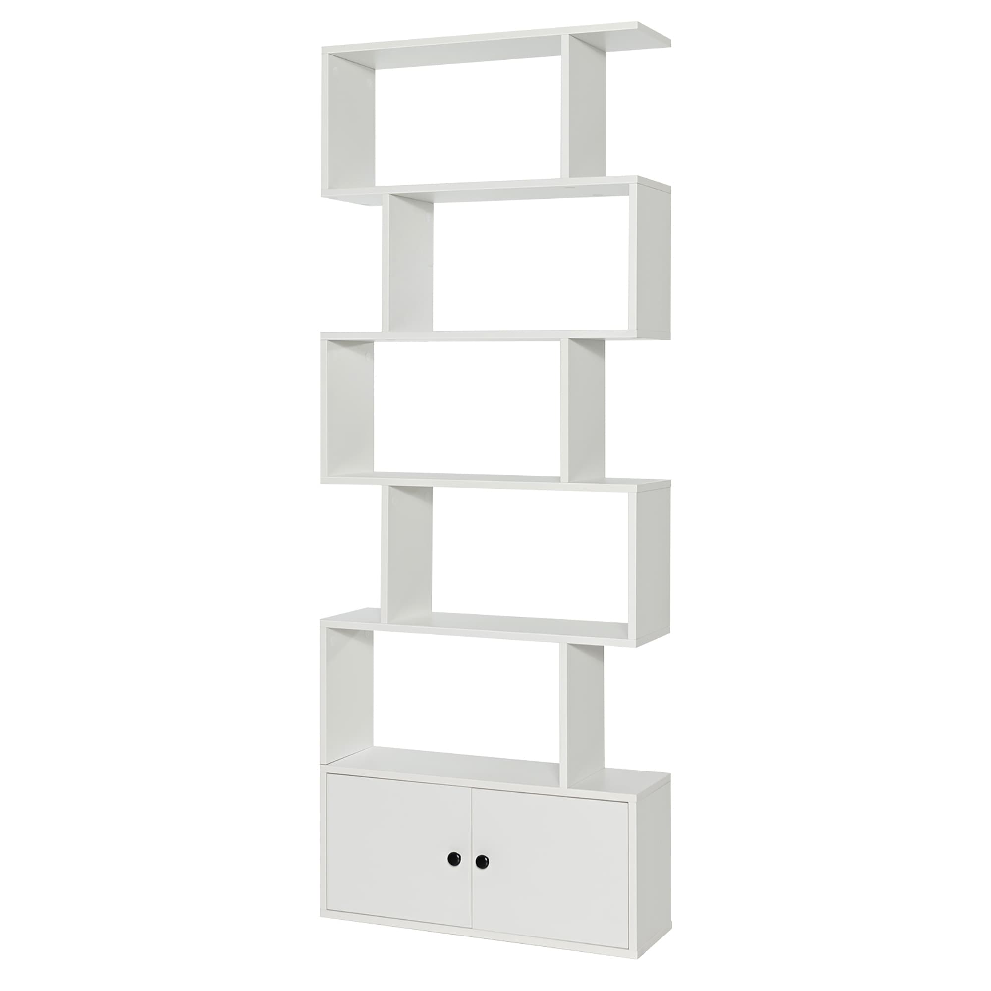 6-Tier S-Shaped Bookshelf Rustic Brown/White Storage Rack