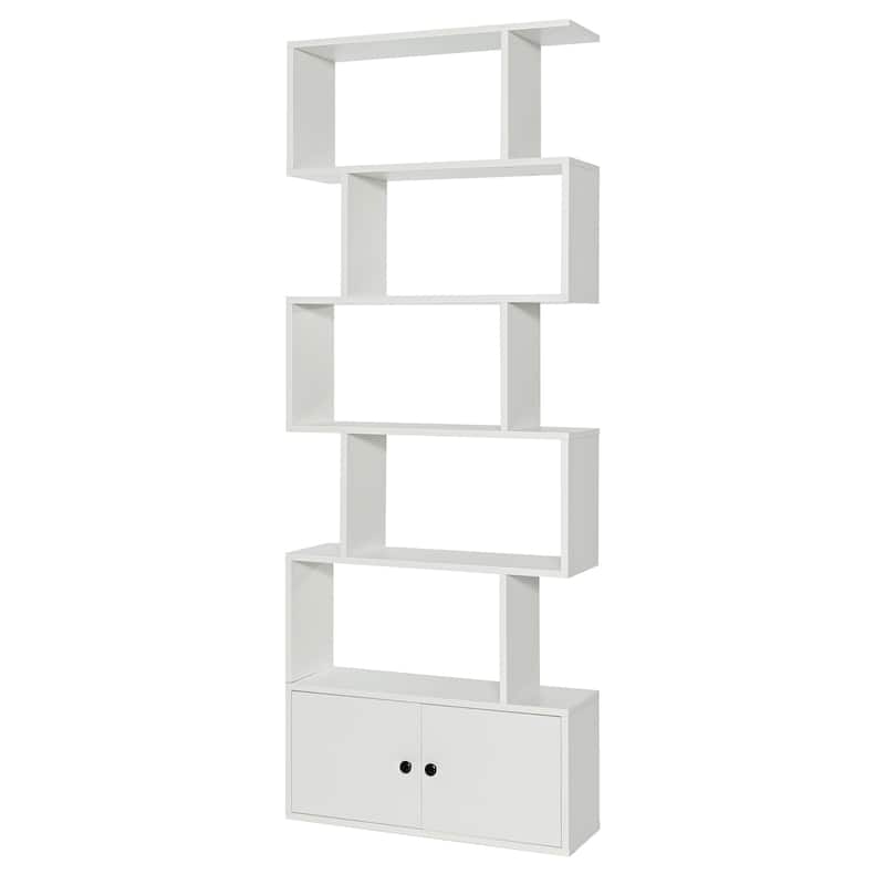 6-Tier Bookshelf S-Shaped Bookcase Storage Rack Rustic Brown/White - White