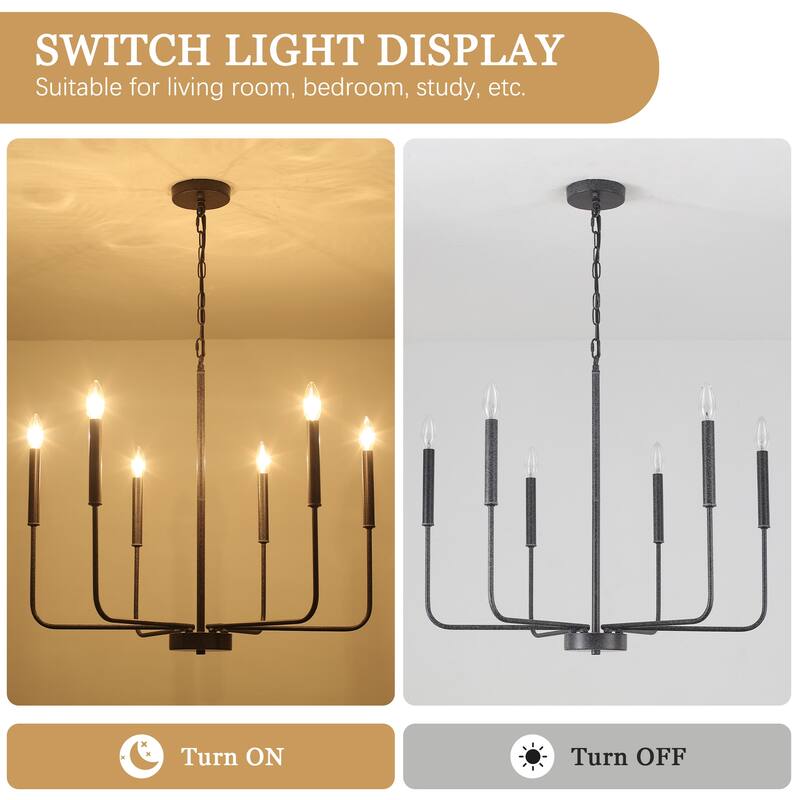 Modern 6-Light Candle Chandelier Classic Ceiling Light for Dining Room Kitchen Island - N/A