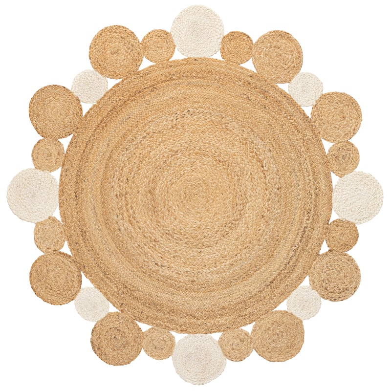 JONATHAN Y Aurora Geometric Jute Circle Area Rug - 5' Round - Natural/Cream