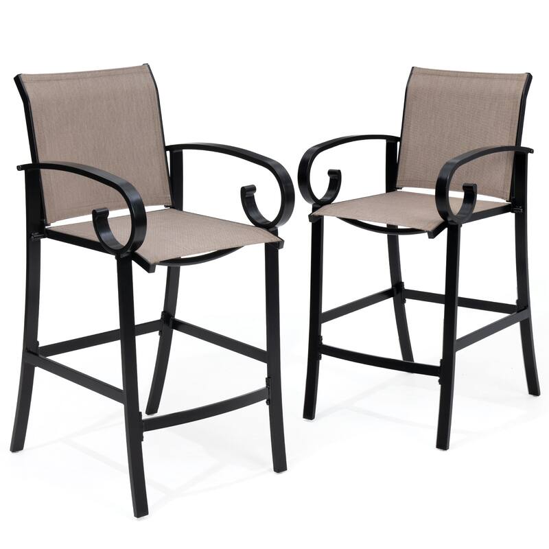 Outdoor Patio Aluminum BarStools Dining Armrest Chairs with Sunbrella Fabric
