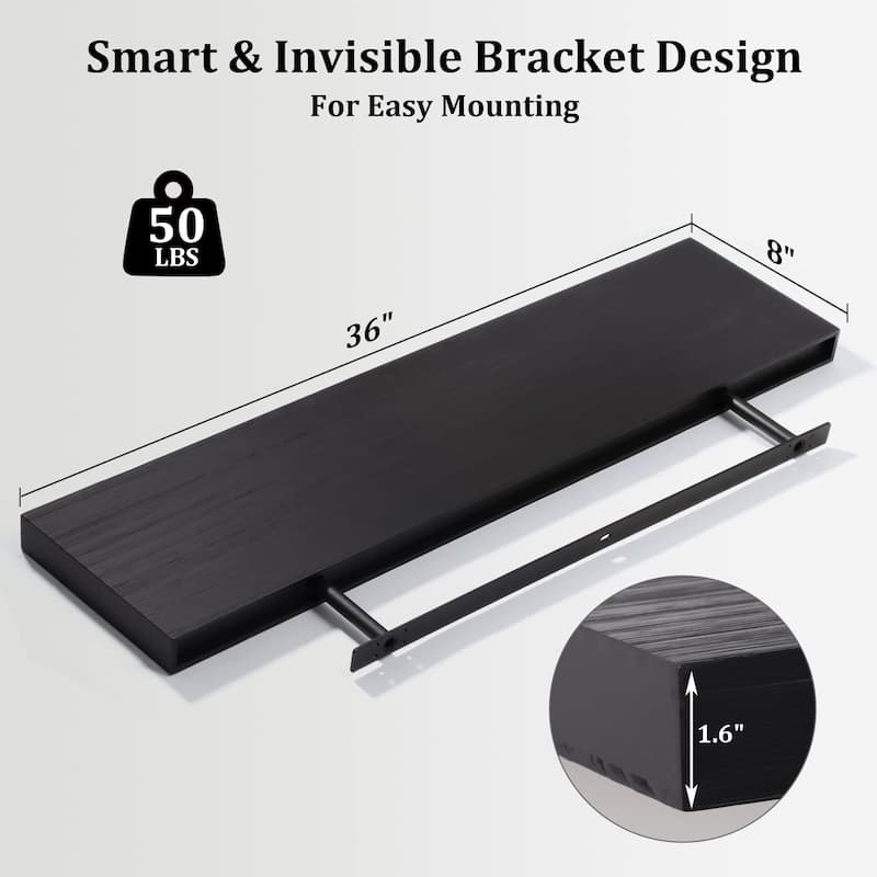 2 Piece Pine Veneer Wood Wall Mounted Floating Shelf