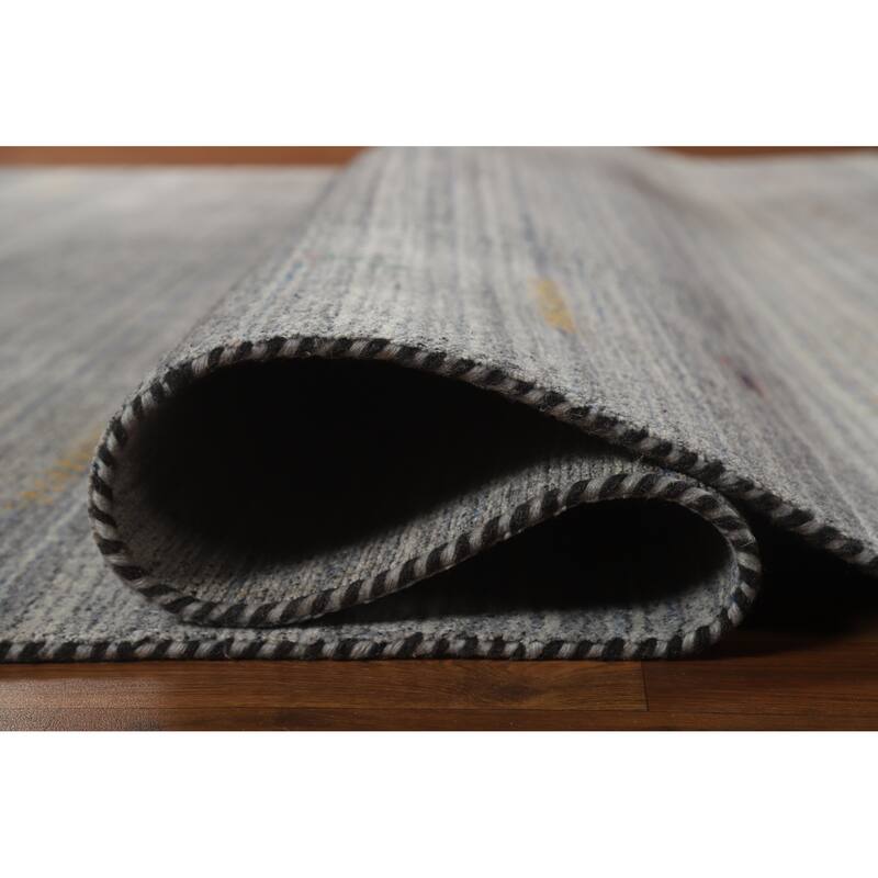 Hand Knotted Oriental 100% Wool Carpet Tribal Tribal Greys & Charcoal Gabbeh Area Rug - 9' 9'' X 8' 1''
