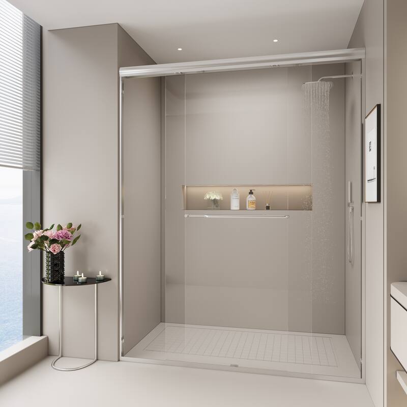 Double Sliding Shower Door, Semi-frameless