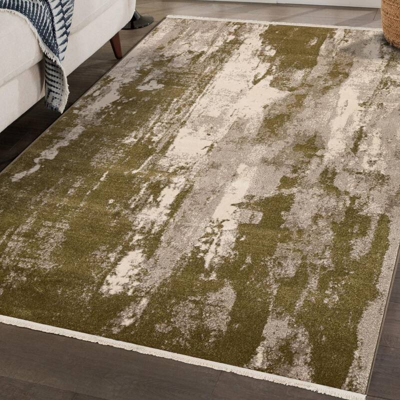 Luxe Weavers Abstract Modern Fringe Living Room Area Rug - 8' x 10' - Green