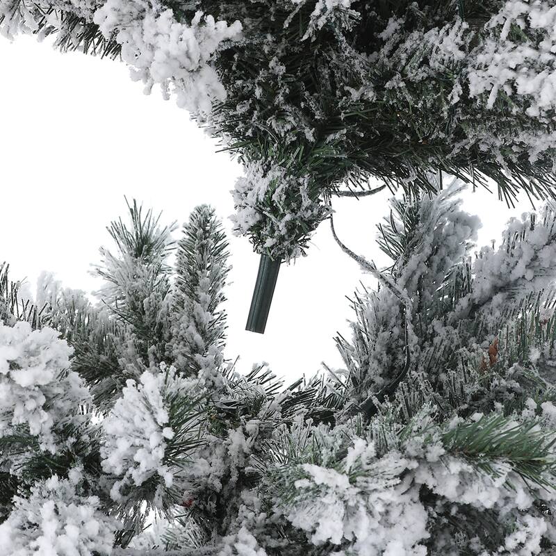 Snow-flocked 7ft Artificial Christmas Tree with 350 Clear LED Lights and Pinecones - 84" H x 49" Diameter