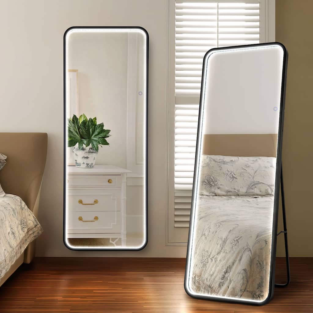 JONATHAN Y Tatum Large Crystal Lining Rectangle Antifog Wall Or Floor Full-Length Mirror & Smart Touch -