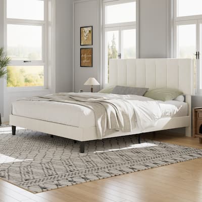 Javlergo Adjustable Height King Bed Upholstered Platform Bed 7.9" Underbed Storage No Box Spring Required Center Support Leg