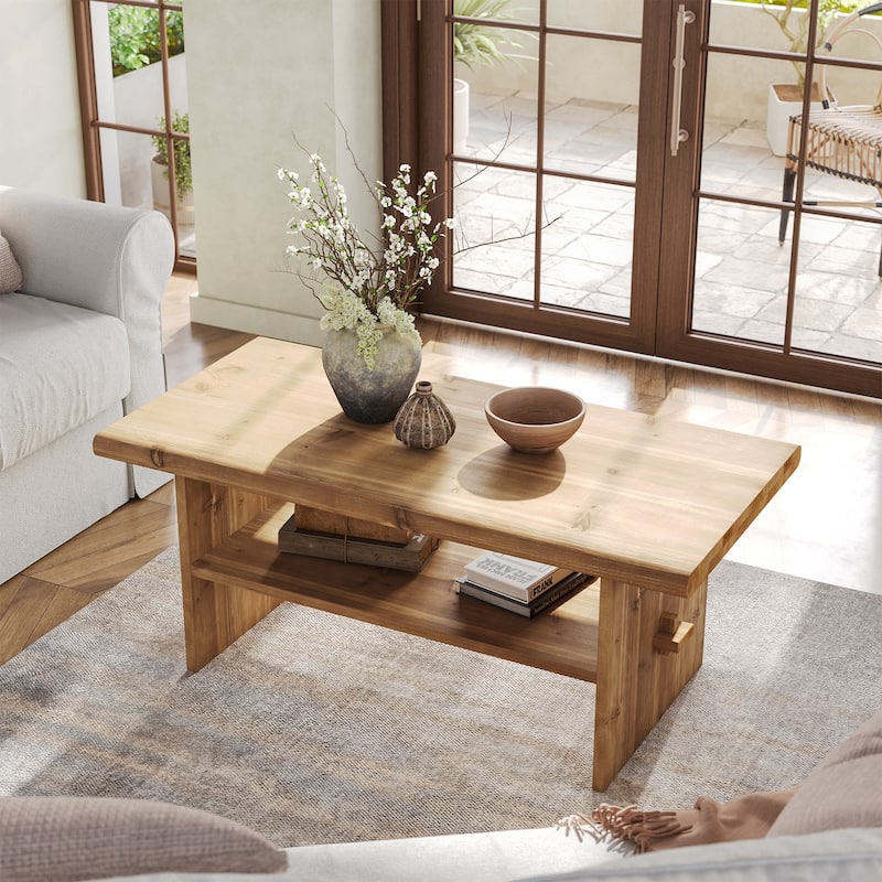 Industrial Solid Wood Rectangle Coffee Table for Living Room