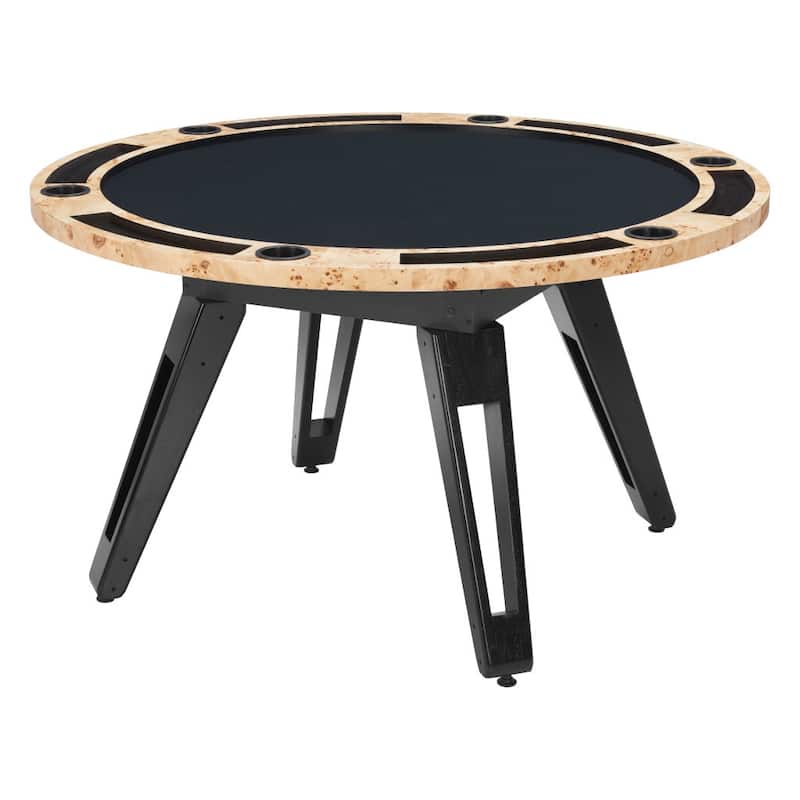 HomeRoots 54" Natural Burl And Black Round Convertible Game Table - 54.00 in. x 30.70 in. x 54.00 in.