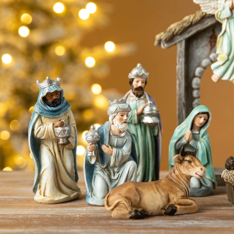 Glitzhome 11 Piece Multi-Colored Resin Nativity Figurine Set
