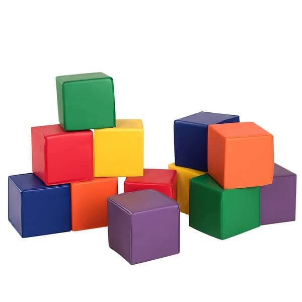 slide 2 of 10, Gymax 12-Piece 8'' PU Foam Big Building Blocks Colorful Soft Blocks Red, orange, yellow, green, blue, purple - Kids