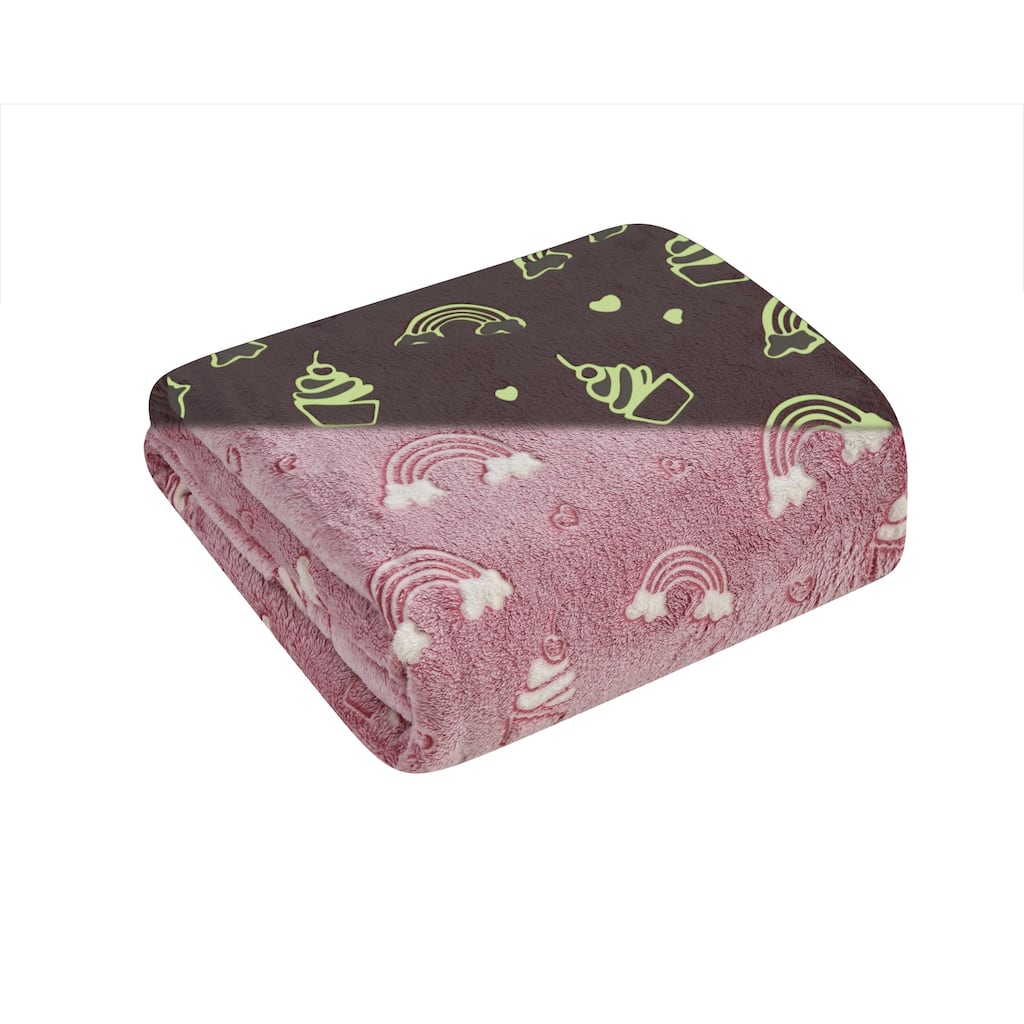 Glow-in-Dark Throw Blanket Pink Rainbow
