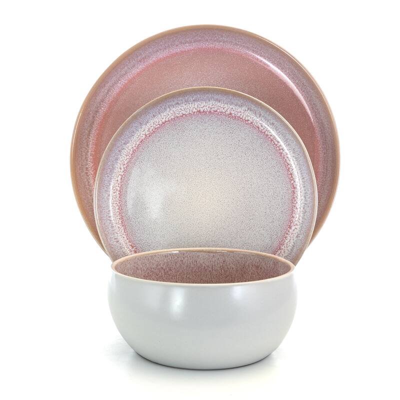 Elama Retro Glaze 16 Piece Stoneware Dinnerware Set in Purple
