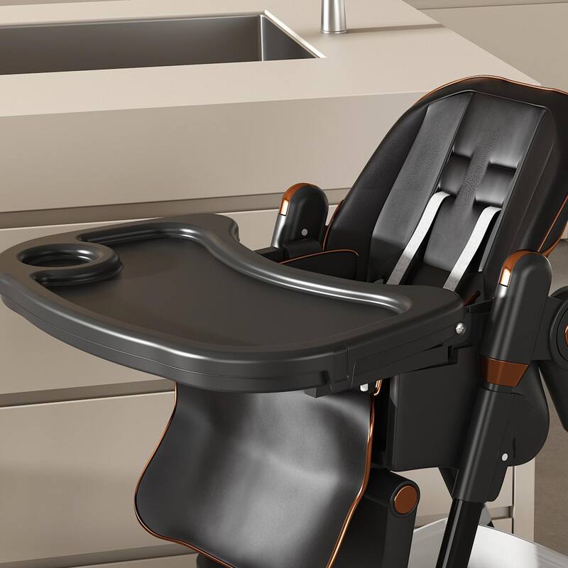 Portable Adjustable Baby High Chair, Infant Feeding Seat with Safety Belt, Silent Lockable Wheels & Easy-Clean, 0-6 Years