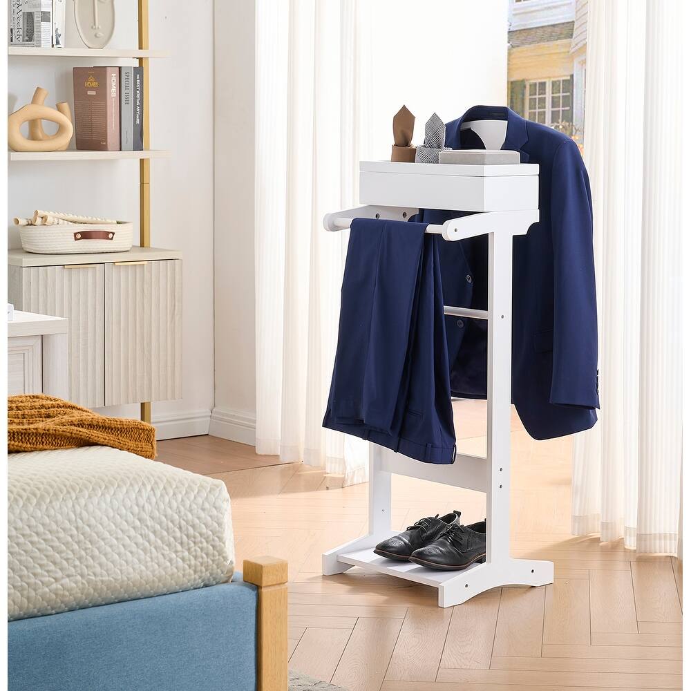 Mavy Wood Valet Stand with Tray and Shoe Shelf Organizer - 18"L x 16"D x 44"H