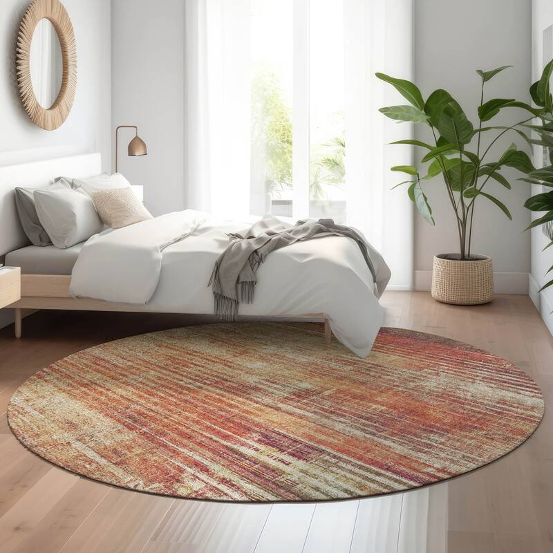Premium Washable Super Soft Ombre Stripes Mayfield Rug - Paprika - 8' x 8' - Round