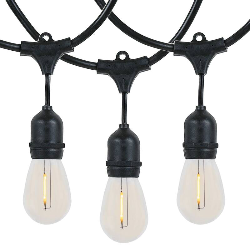 48 Foot LED Filament S14 Suspended Edison Outdoor Market Patio String Lights - Suspended Socket - Black