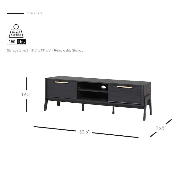 NPD Furniture Heaton 60.5 Inch Low TV Stand with Storage