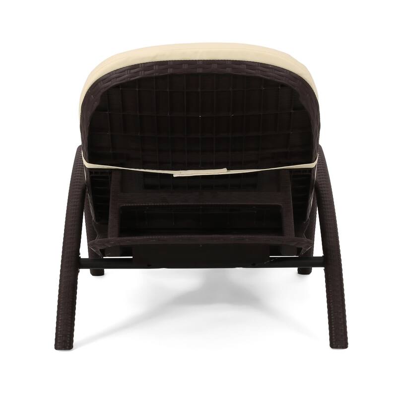 Outdoor polypropylene resin chaise lounge with armrests and cushions